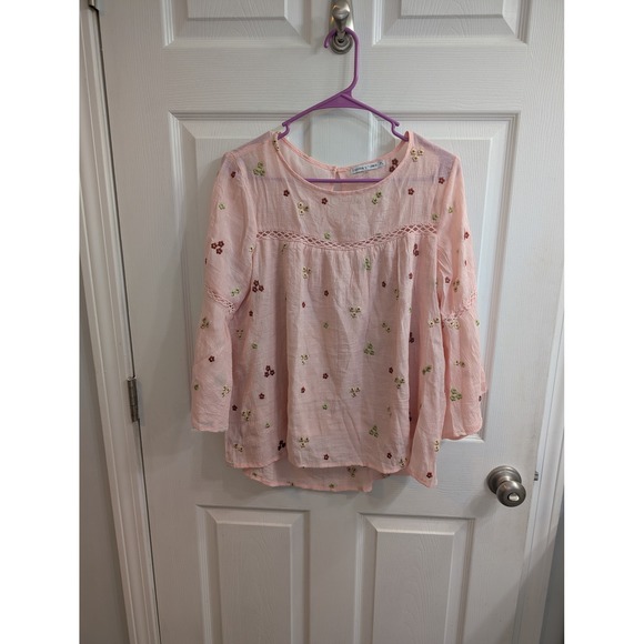 figueroa & flower Tops - Figueroa & Flower Pink Embroidered Bell Sleeve Blouse Top 3/4 Sleeve - Size PL
